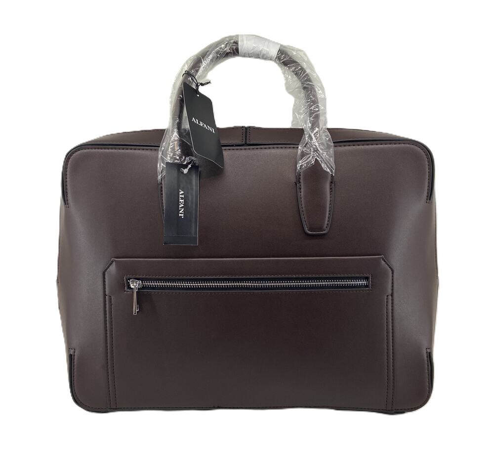 Alfani Messenger Bag Adjustable Cross Body Strap Faux Leather Brown NEW